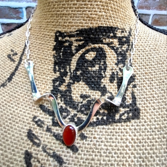 Sterling silver carnelian necklace 16" - Picture 3 of 7
